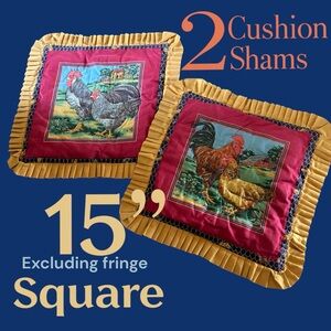 👛HANDMADE Pair of Appliqué Style Square Cushion Shams, Farmhouse Vibe